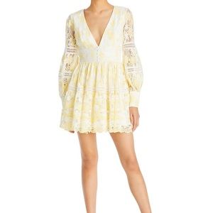 Bardot Yellow Lace Mini Dress